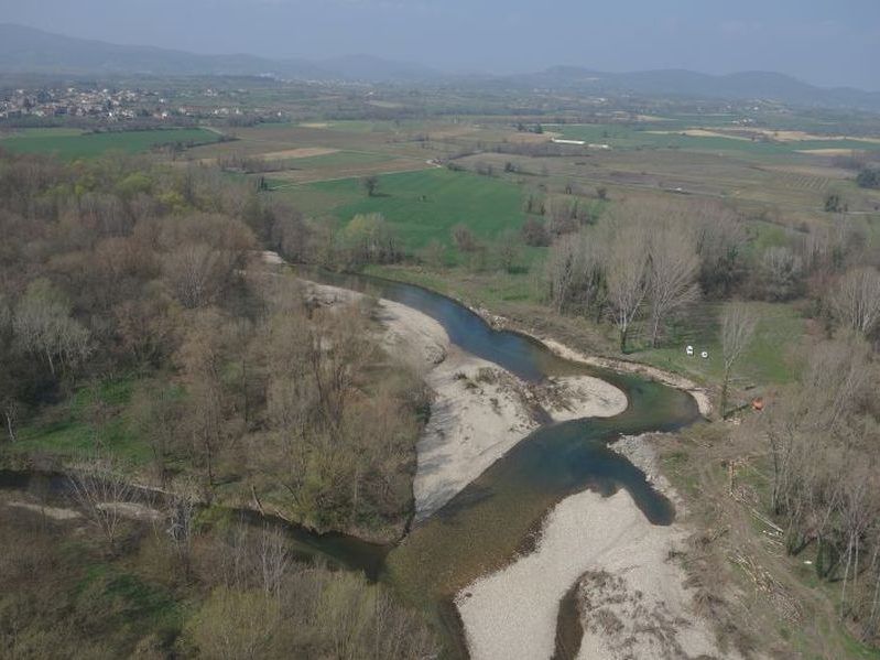 Vue par drone de la Cèze au droit du site de travaux