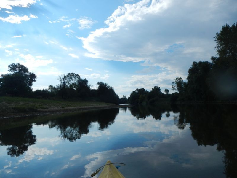 Photo de la rivière prise depuis notre canoë pendant notre campagne de terrain d'expertise hydromorphologique