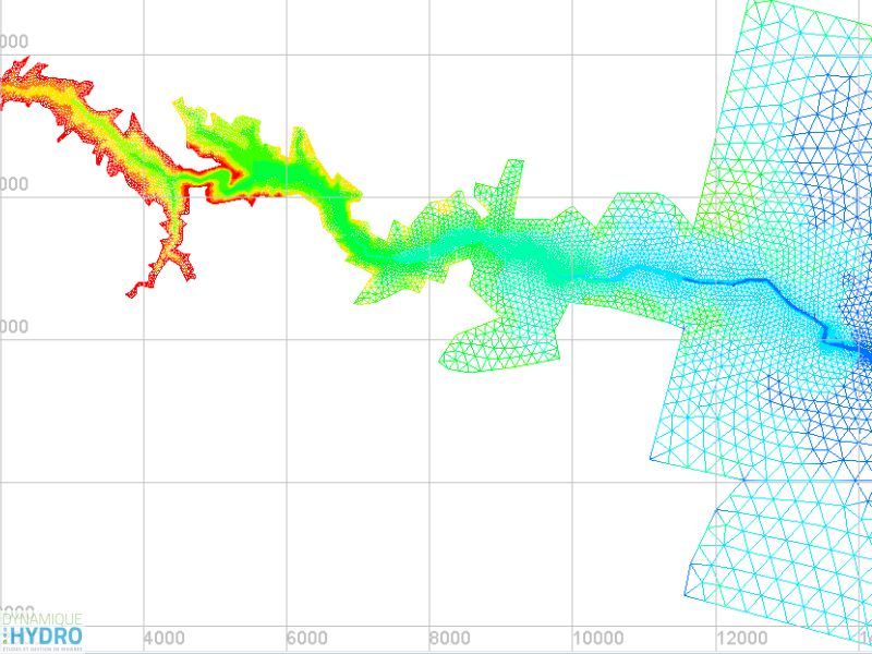 Exemple de modélisation 2D réalisée avec le logiciel Telemac