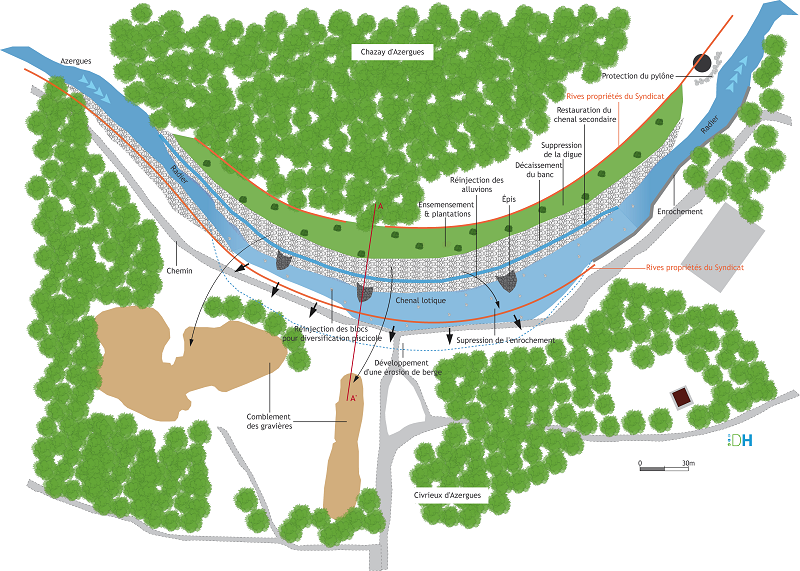 Restauration : schéma de la vue en plan du projet (stade esquisse)