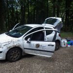 Notre Peugeot 207 qui s'est embourbée sur un chemin de terre