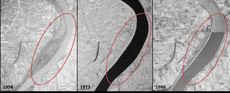 Comparaison diachronique de photos aériennes pour l'analyse géomorphologique de l’évolution bathymétrique du Rhône pour la Compagnie Nationale du Rhône CNR